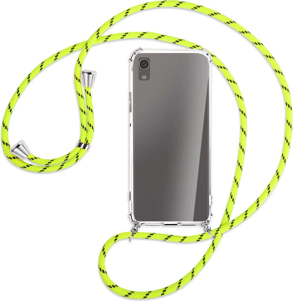 Handykette Backcover-Schutzhülle mit Band (Metall silberfarben) für Sony Xperia XA1 - neongelb
