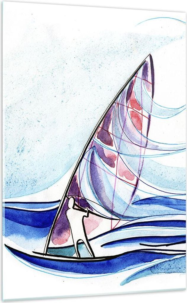 Bilder auf glas - Einteilig - Windsurfen Grafik Illustration Sommer - 70x100cm - Glasbilder - Wandbilder - Bilder - Wanddekoration aus Glas - Glas ...