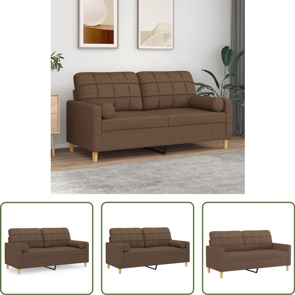 The Living Store 2-Sitzer-Sofa mit Zierkissen Braun 140 cm Stoff