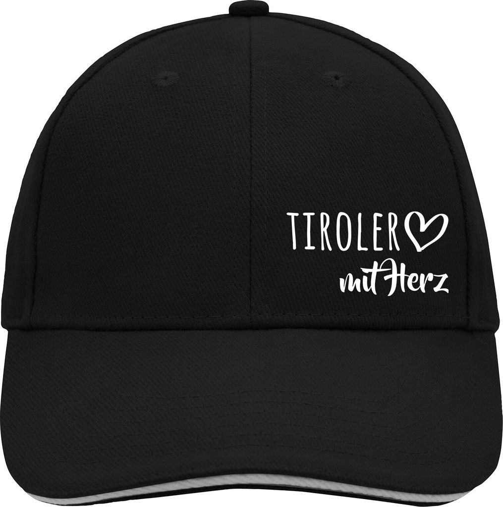 Huuraa Cappy Mütze Tiroler mit Herz Black/Light Grey Baumwolle 6-Panel Kappe Geschenkidee