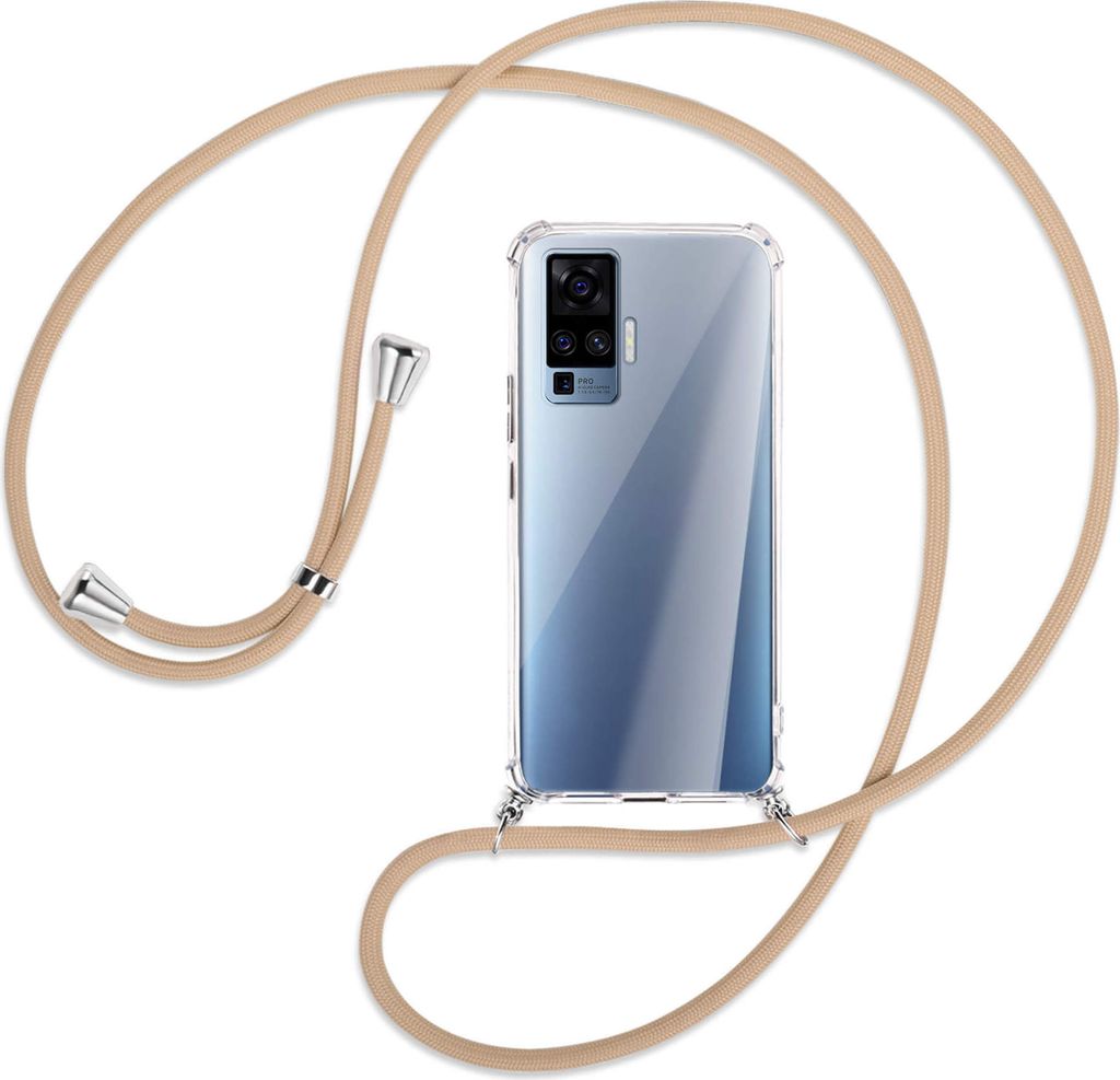 Handykette Backcover-Schutzhülle mit Band (Metall silberfarben) für vivo X50 Pro, X51 5G - beige