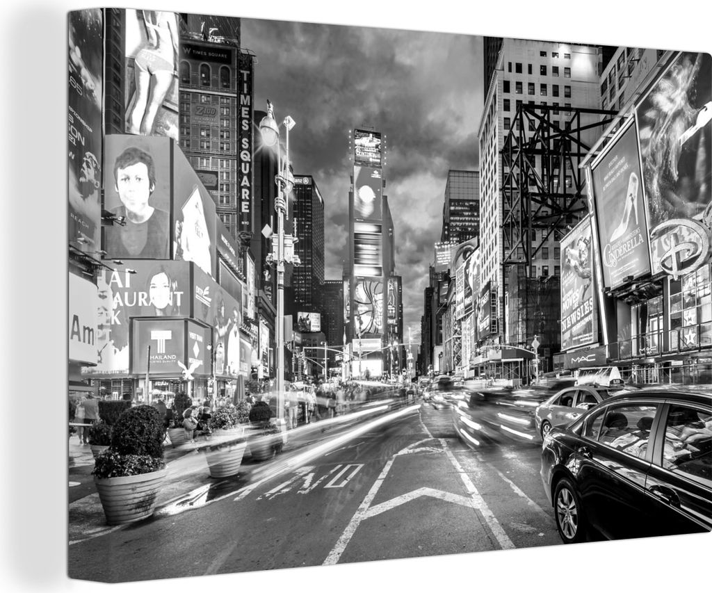 OneMillionCanvasses - Leinwandbilder - 150x100 cm, New York - Auto - Schwarz - Weiß, Wandbilder Kunstdruck Wanddekoration