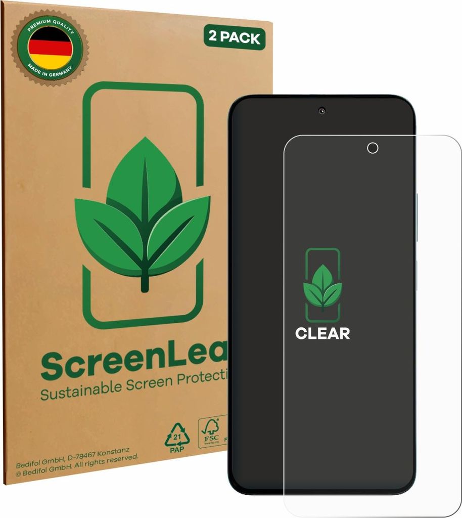2x ScreenLeaf Schutzfolie für Xiaomi Poco M7 Plus nachhaltiger Displayschutz Display Schutz Folie Klar Transparent