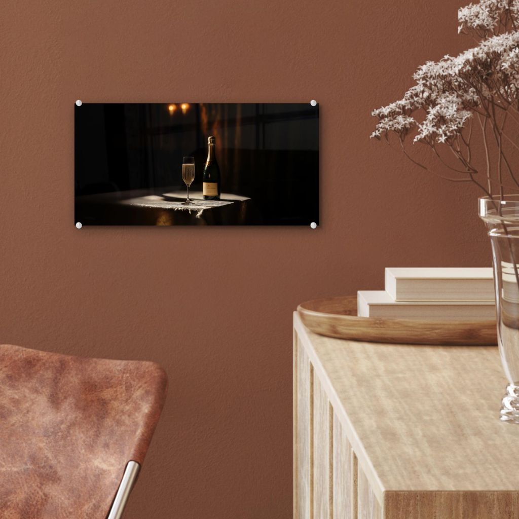 MuchoWow Glasbilder - Bilder auf Wandbild - Foto auf Glas Prosecco - Seifenblasen - Atmosphäre - Schnaps 40x20 cm Wanddekoration aus Glas - Acrylg...