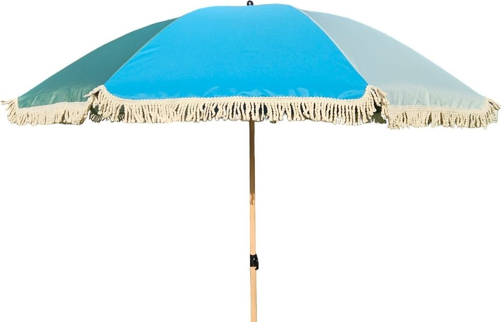 Sonnenschirm Strandschirm Schirm UV Schutz Fransen BLAU Produktbild 