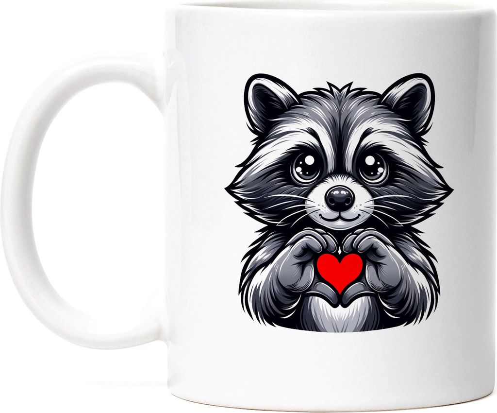 Süßer Waschbär Herzformende Pfoten Tasse Weiß Liebe Produktbild 