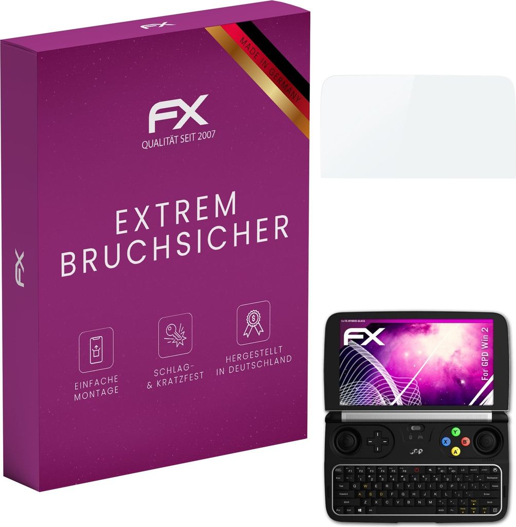 atFoliX FX-Hybrid-Glass Displayfolie kompatibel mit GPD Win 2 Glasfolie
