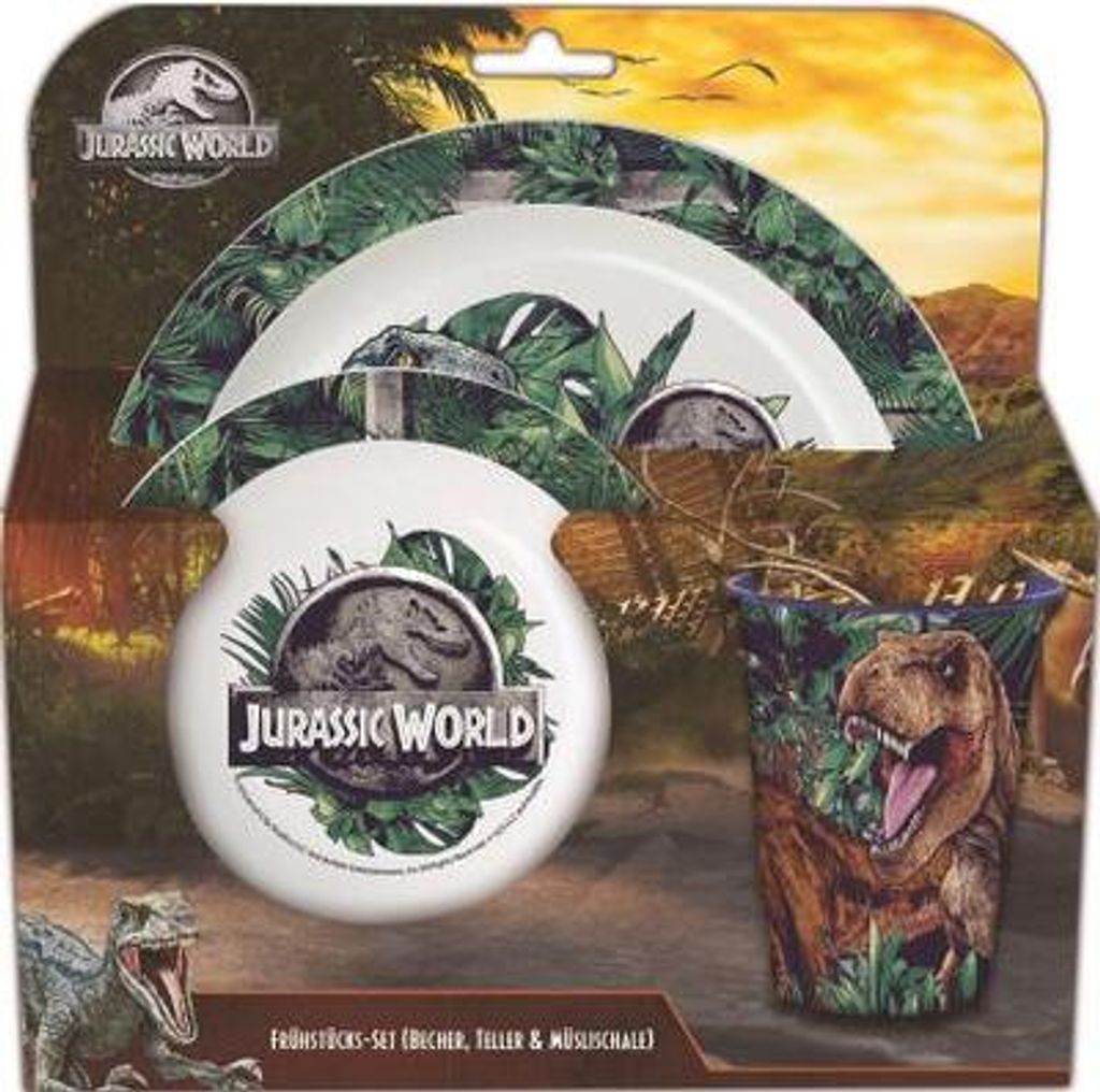 Kindergeschirr-Set Jurassic World blau/grün 3-tlg. Produktbild 