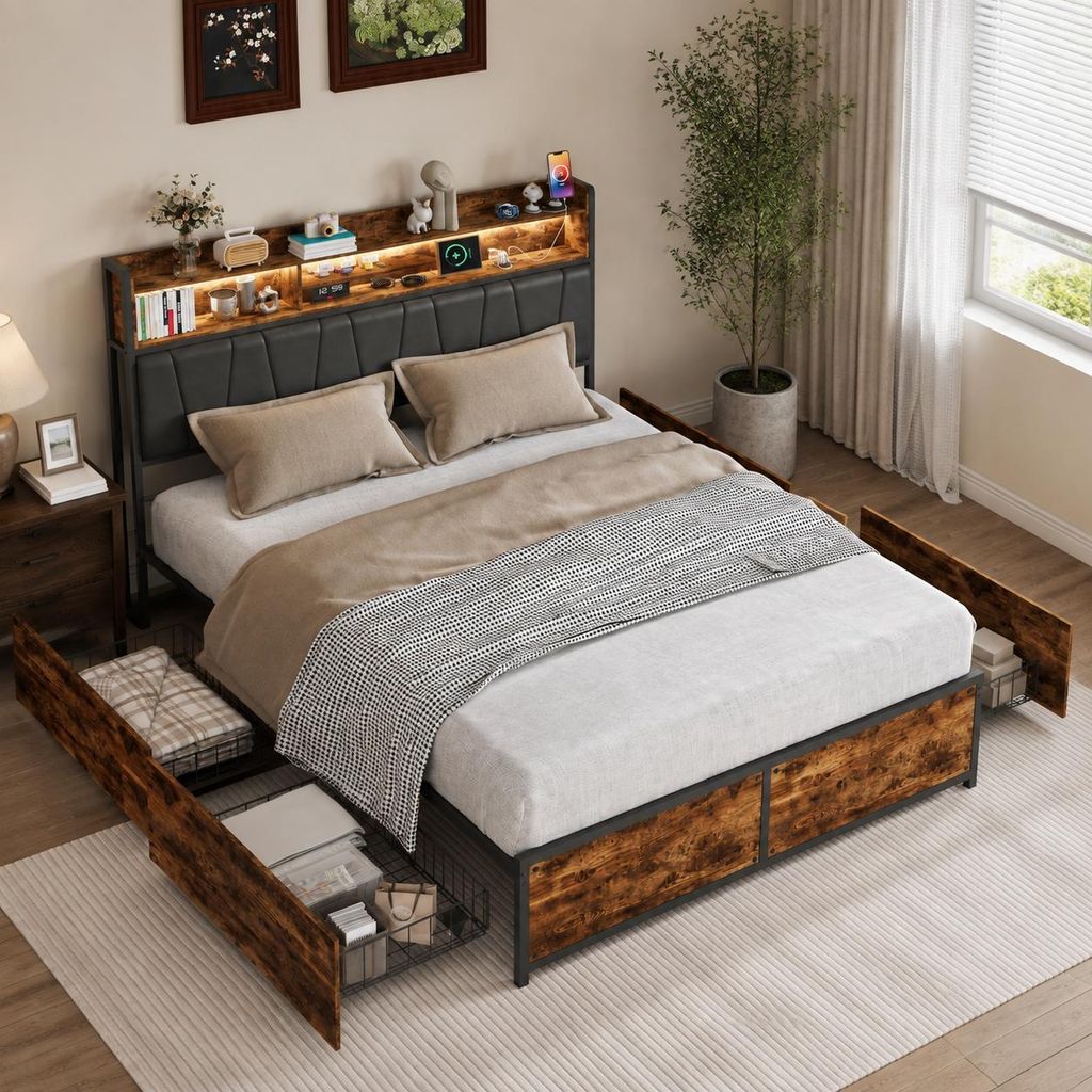 INONEFT Polsterbett 180x200 mit LED Beleuchtung, Type-C und Produktbild  KI-generiertes Bild