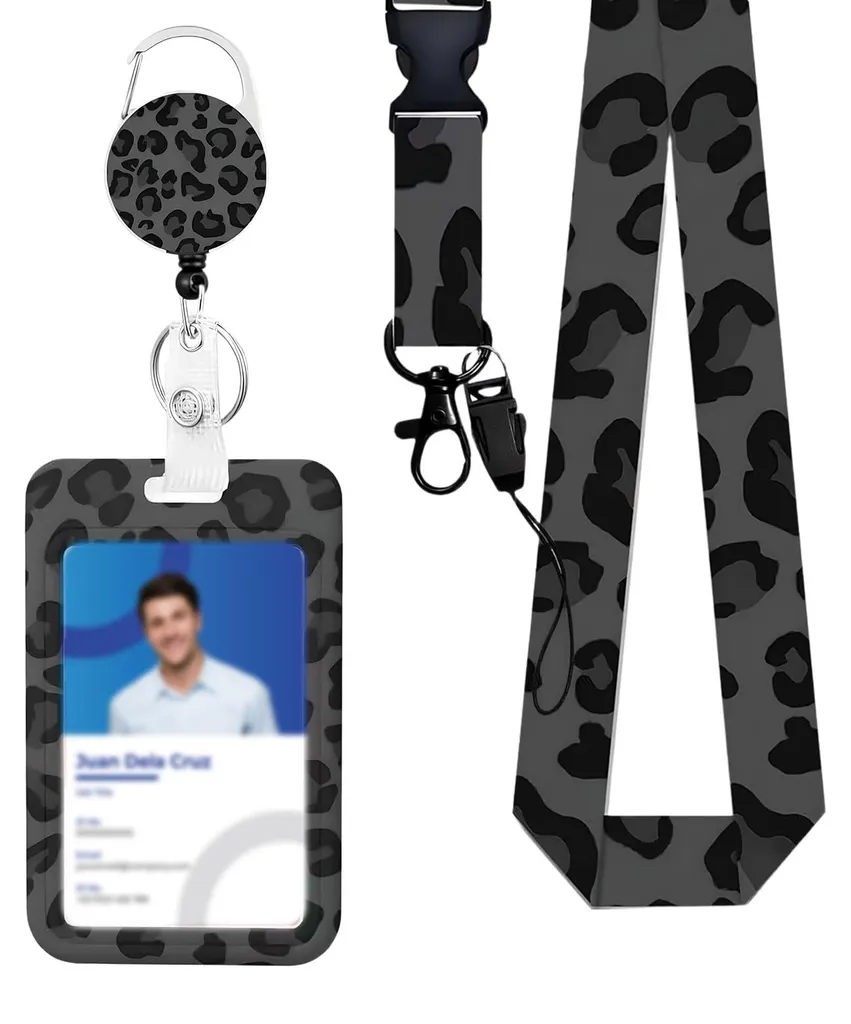 Porte-carte pour enseignant et soignant avec cordon amovible léopard