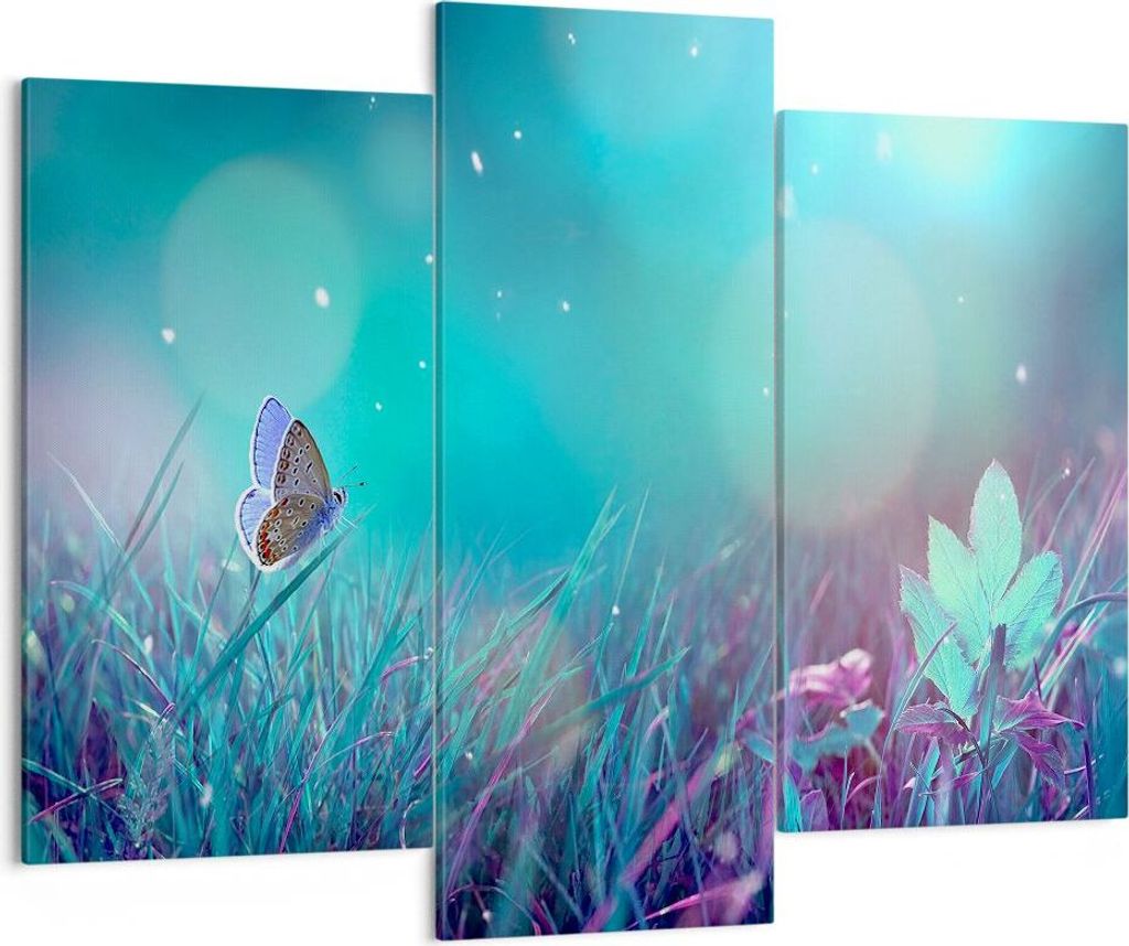 Bild auf Leinwand - Leinwandbild - Schmetterling Wiese Blume - 130x100cm - Wand Bild - Wanddeko - Leinwanddruck - Bilder - Kunstdruck - Wanddekorat...
