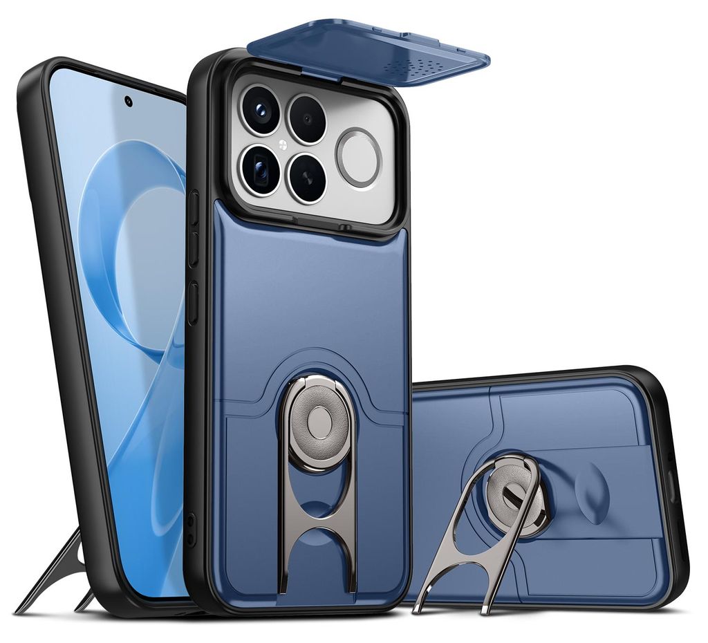 Handyhülle für Xiaomi Poco F8 Ultra / Redmi K90 Pro Max mit Dia Kameraschutz und Ringhalter Ständer, Stoßfeste Hybrid Schutzhülle Blau