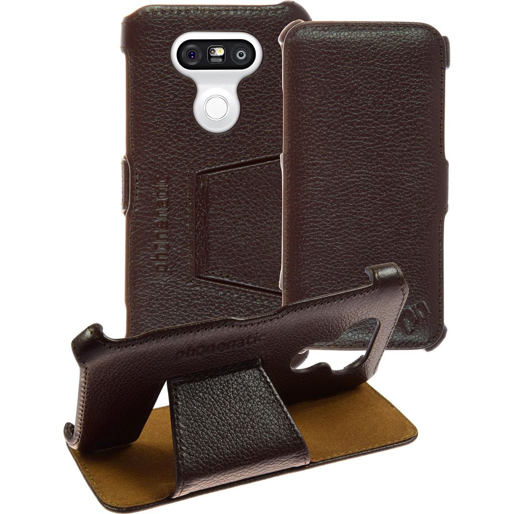 PhoneNatic Echt-Lederhülle kompatibel mit LG G5 - Leder-Case braun + Glasfolie