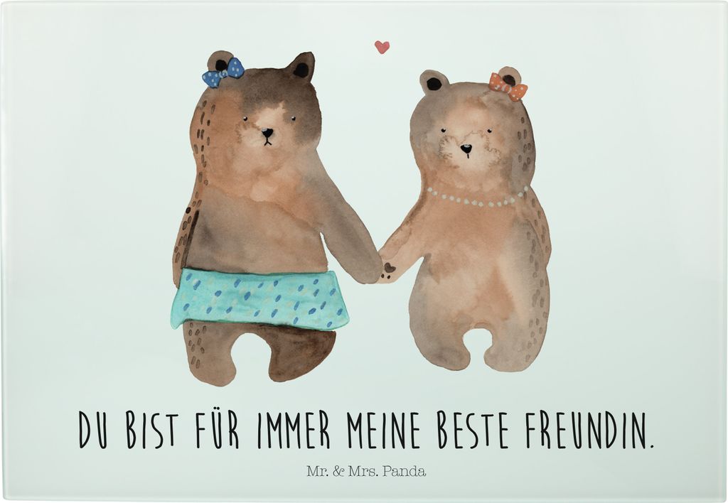 Mr. & Mrs. Panda Servierplatte Bär Freundin - Weiß - Geschenk, kochbrett, Glas-Schneidebrett, Glasschneidebrett, Frühstücksbrett, Teddy, Schnei...