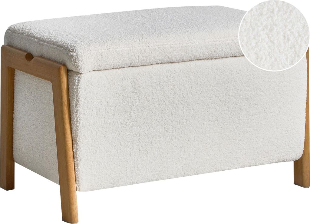 BELIANI Sitzbank Weiß Bouclé Gepolstert 40x70 cm mit Stauraum Modernes Design Deko Polsterbank Bettbank Flurbank Sitzhocker Wohnzimmer Schlafzimmer