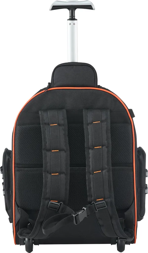 Sac porte-outils trolley avec 45 rangements et roulettes robustes