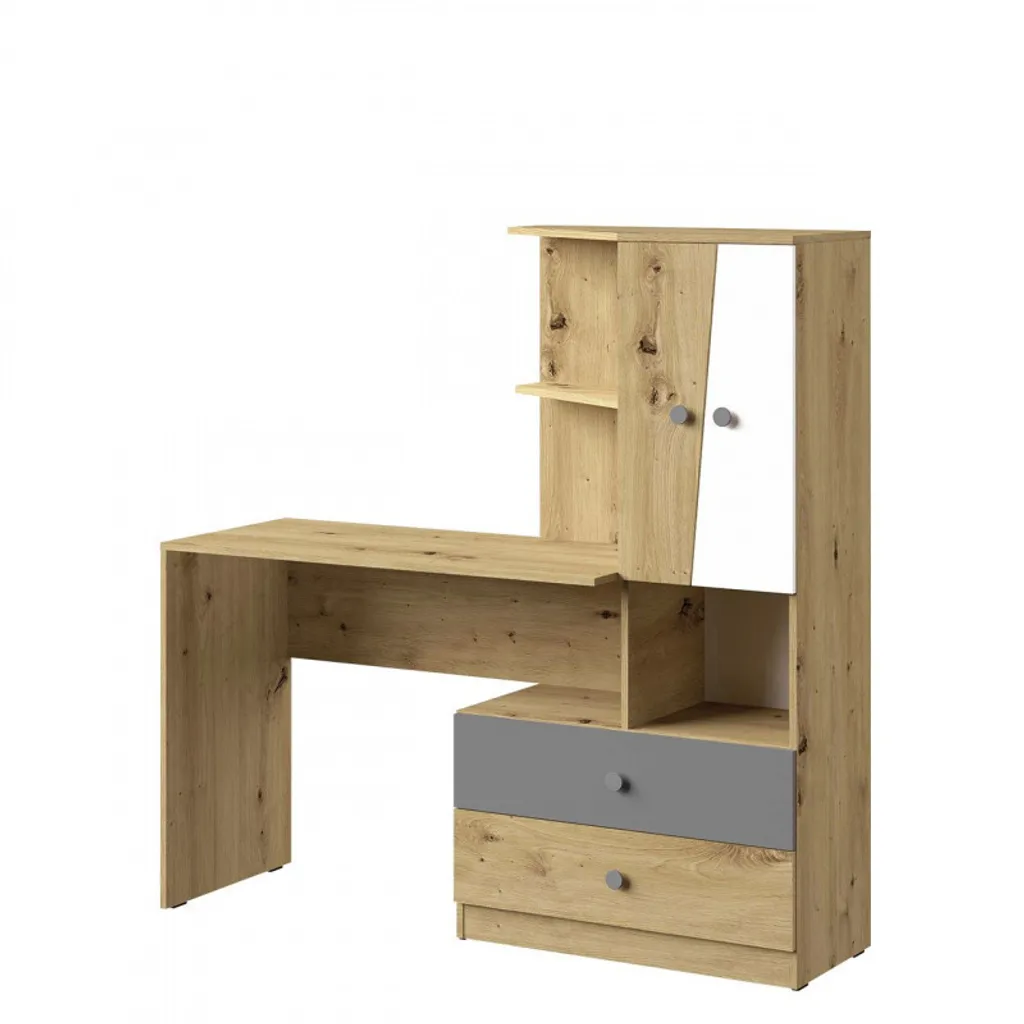 Bureau avec étagère CHIMA décor chêne artisan et gris multi-rangement