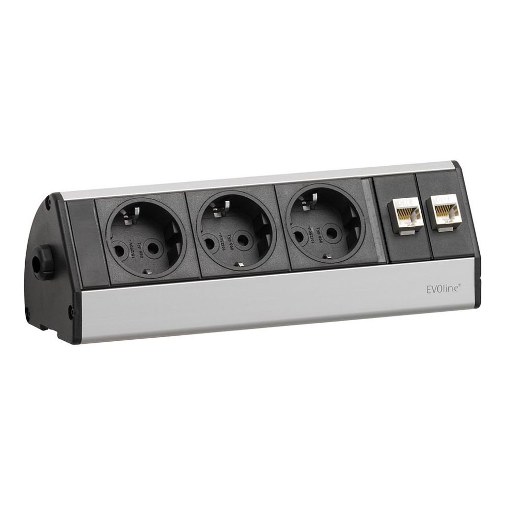 EVOline 93004783 Steckdosenleiste ohne Schalter 3fach Schwarz, Silber Schutzkontakt 1St