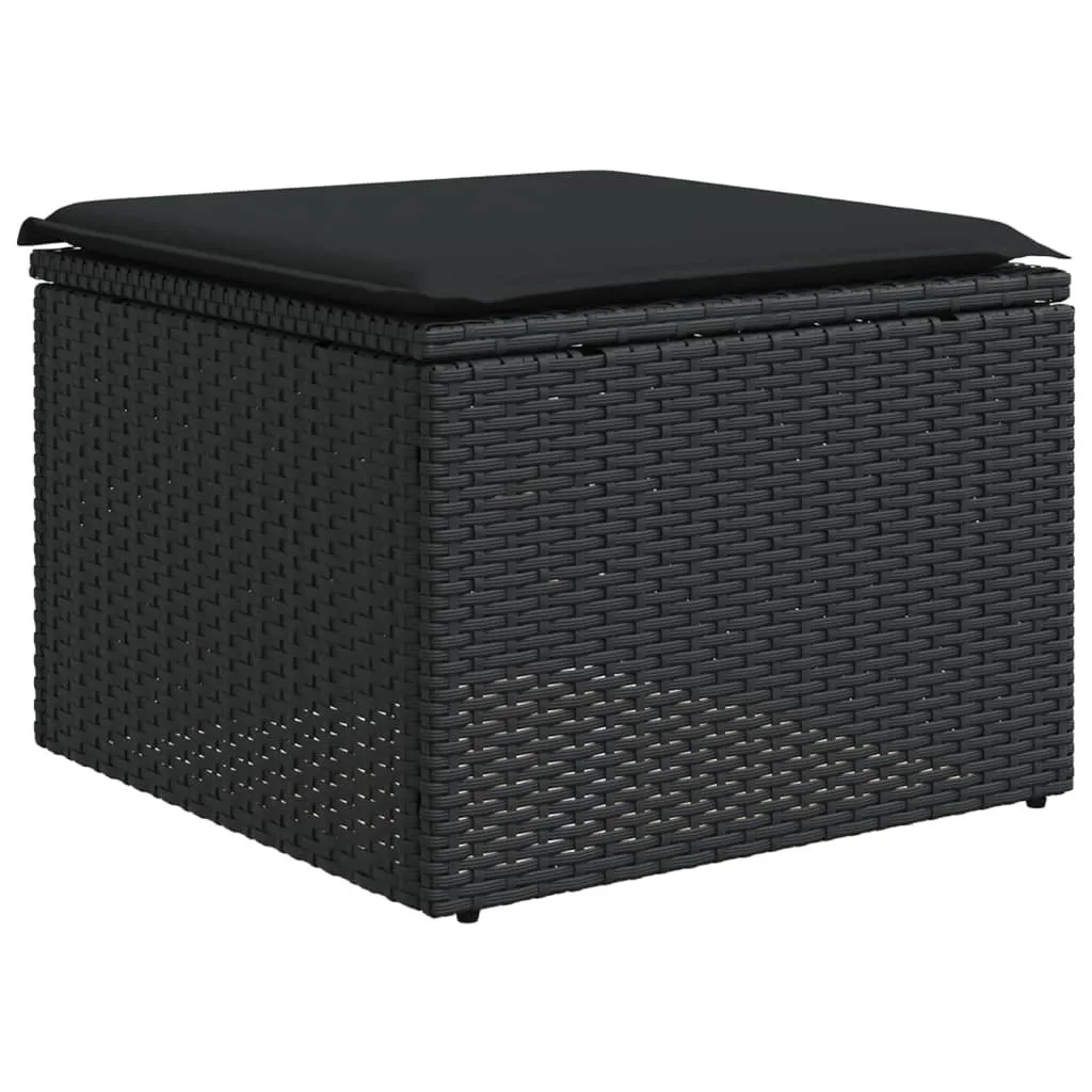 Ottomana da Giardino in Rattan Nero 55x55 cm | Poggiapiedi con Cuscino