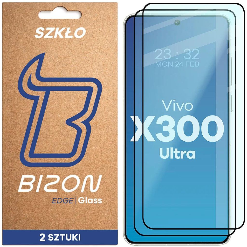 2x Gehärtetes Glas für Vivo X300 Ultra, Bizon Glass Edge Duo, Schwarzer Rahmen