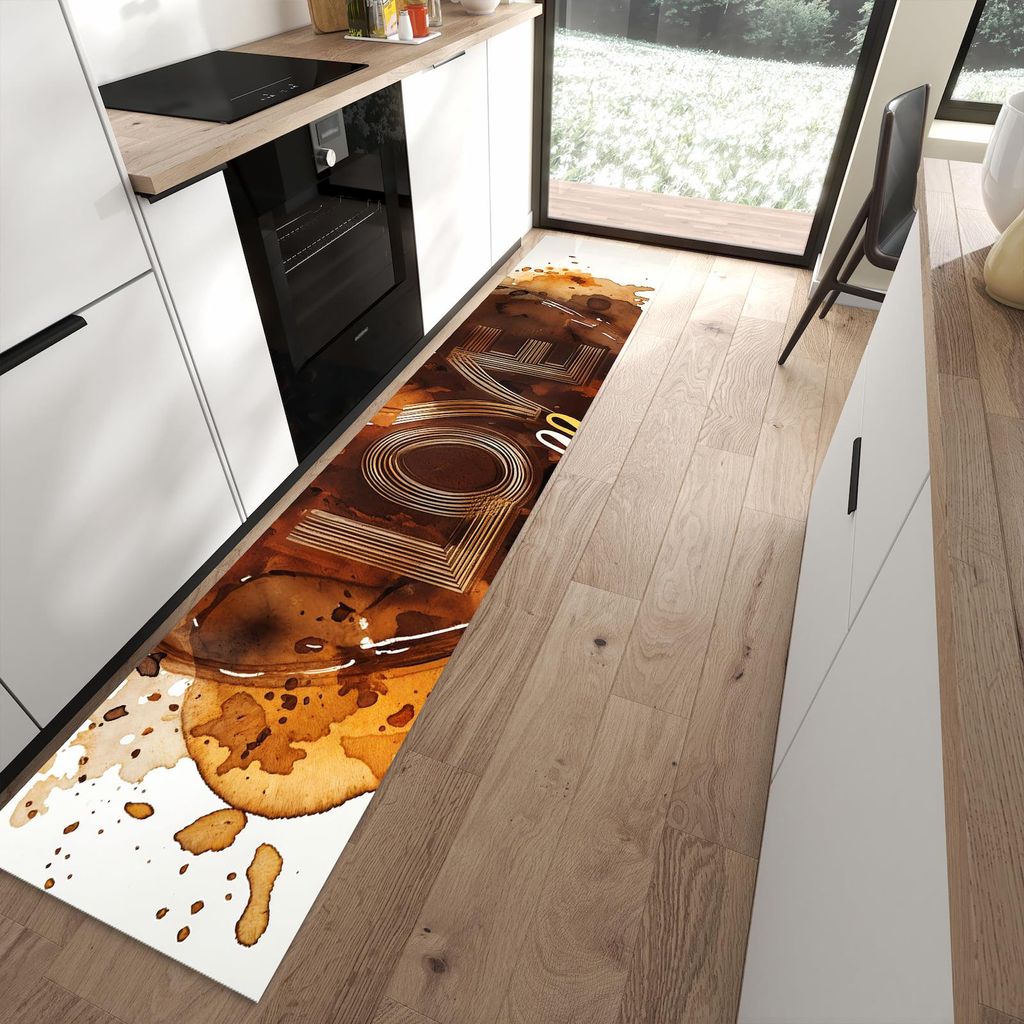 Küchenteppich 60x300cm rutschfest & abwischbar PVC Läufer - Kaffeeherz
