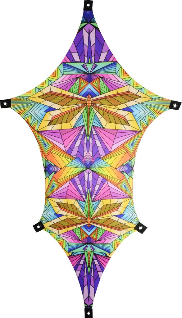 PSYWORK Schwarzlicht Segel Elasthan Drache M Neon Polygon Dragonfly, 1,10x1,85m UV-aktiv Neonparty