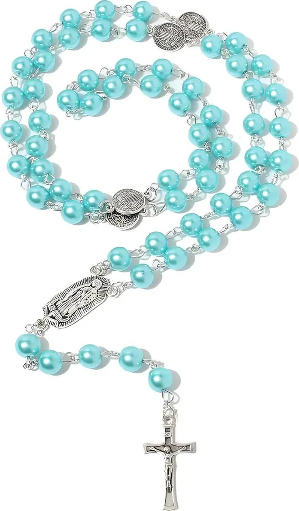 Flongo - Collana Croce Turchese Vintage In Acciaio Inox, Gioiello Religioso Significativo Per Lei, Regalo Ideale Per Anniversario O Matrimonio