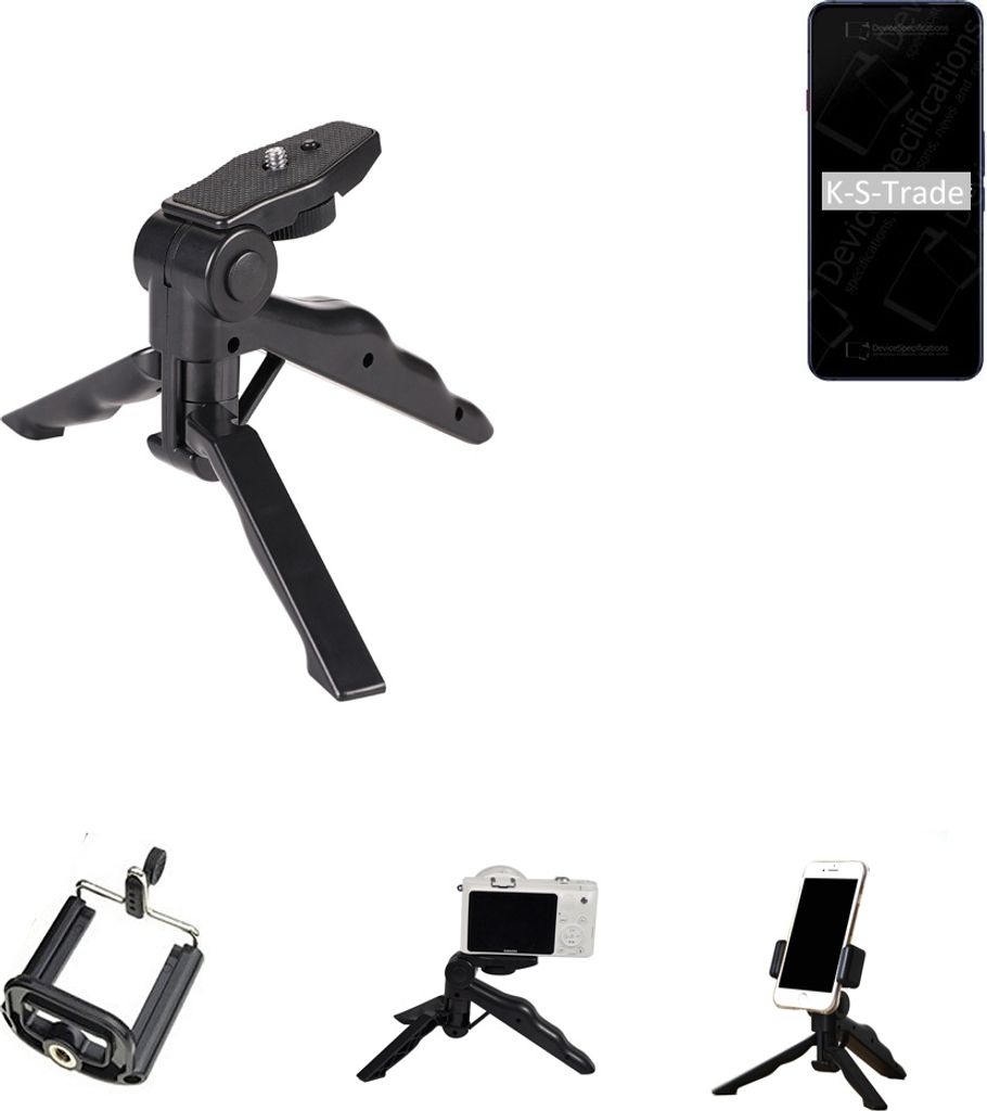 K-S-Trade Stativ Tisch-Ständer Dreibein Handy-Stativ Ständer kompatibel mit nubia Red Magic 7 Mini-Stativ Smartphone Tripod Handy-Stativ aus Plastik