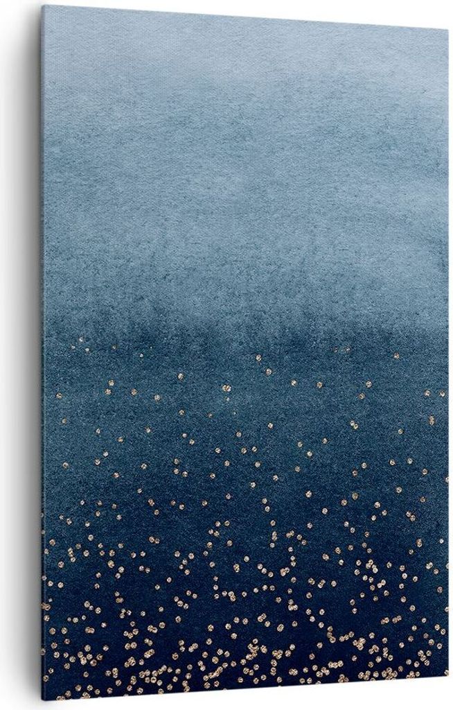 Bild auf Leinwand - Leinwandbild - Einteilig - Blau Golden Hintergrund - 80x120cm - Wand Bild - Wanddeko - Wandbilder - Leinwanddruck - Wanddekorat...