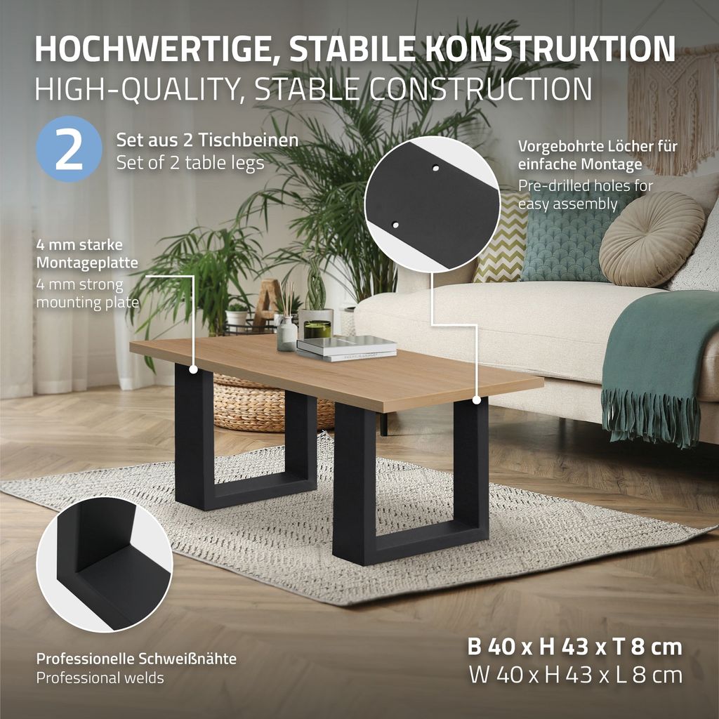 ECD Germany 2x Tischbeine / Bankkufen aus Vierkantprofilen, Produktbild 2