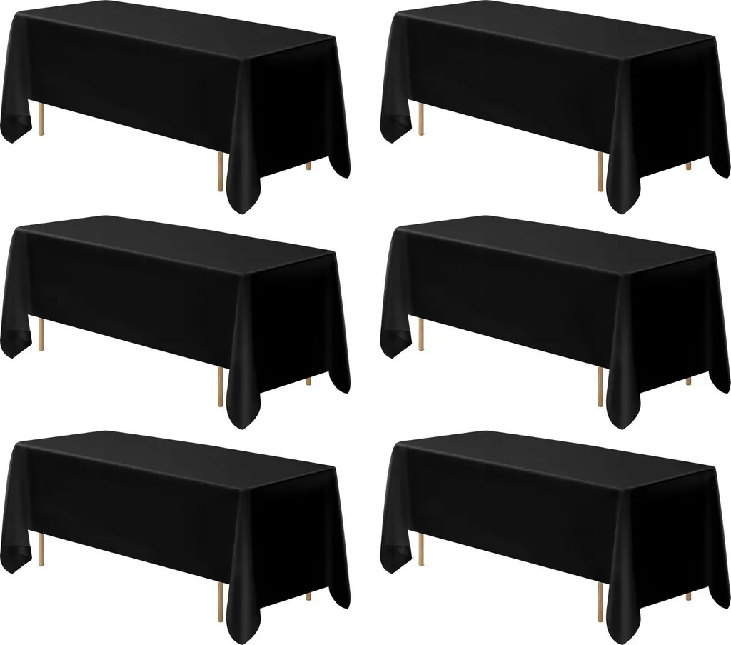 SucceBuy 6 x tovaglia 1778x3048 mm, protezione da tavolo riutilizzabile, tovaglia in poliestere lavabile in lavatrice per matrimoni, banchetti e occasioni formali, nero