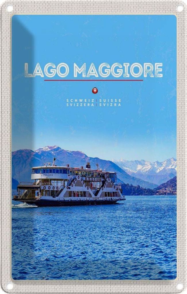 vianmo Blechschild 30x20 cm Lago Maggiore Urlaub Schiff See Berge Natur Bildmotiv Reisemotiv Abenteuer Reisen