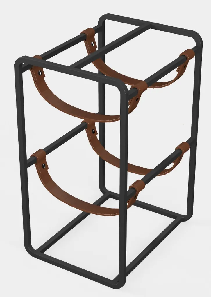 Porte-bouteille double en métal design moderne avec sangles en cuir