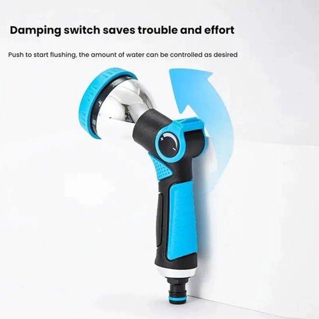Automatisches Gartenwasserspritzgerät mit 10 Funktionen, blauer Kunststoff, automatische Gartenbewässerung, Wasserstrahlpistole mit Gummiabdeckung