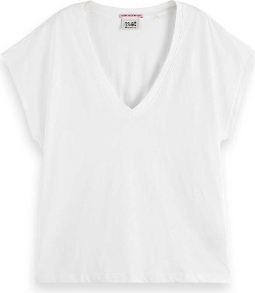 Scotch & Soda Core Slub Kurzarm-t-shirt Mit V-ausschnitt Weiß L Frau Weiß L