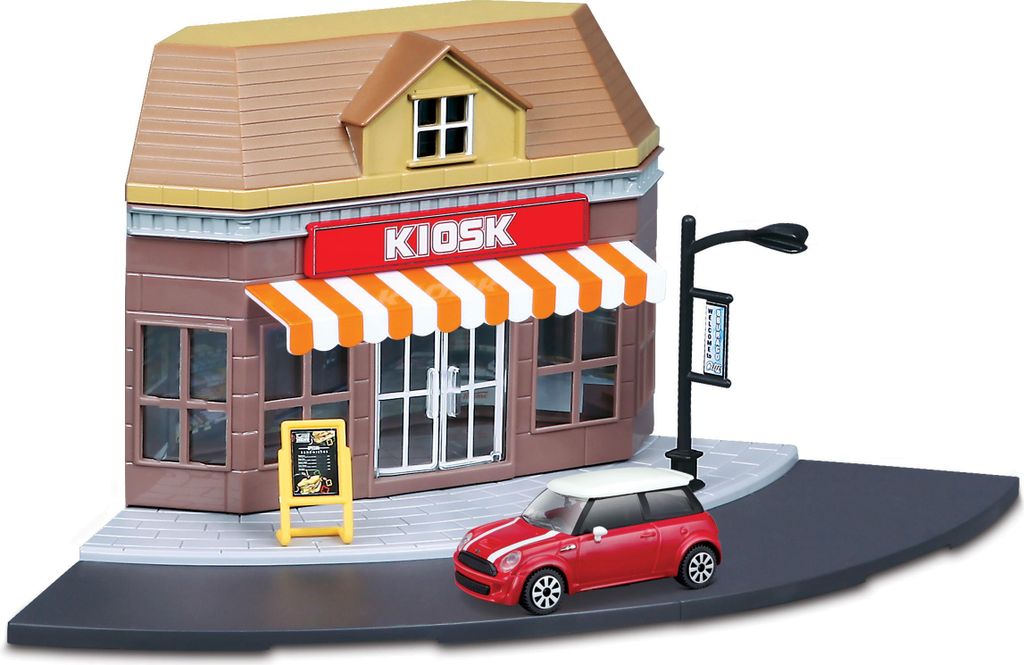 Bburago City Kiosk Set: Spielzeuggebude, inklusive Zubehr und 1 Spielzeugauto (18-31506)