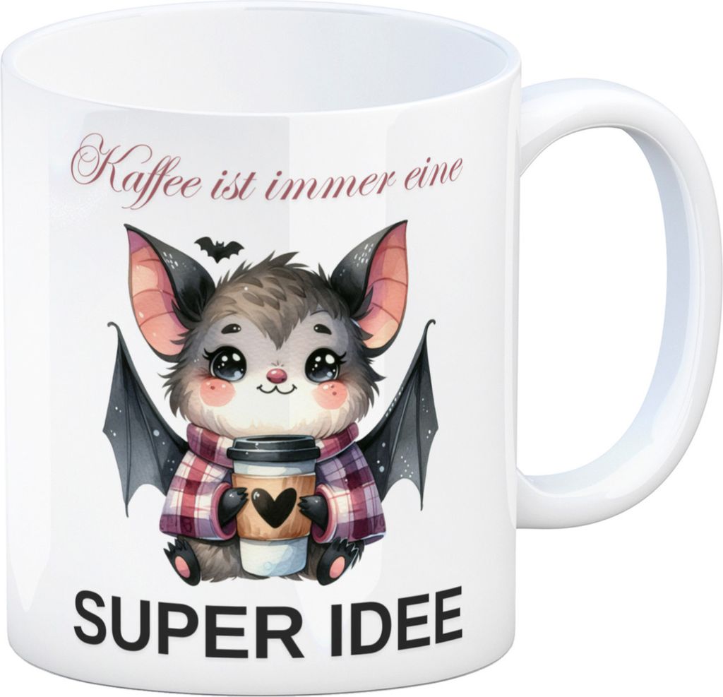 Fledermaus mit Kaffeebecher Kaffeebecher mit Spruch Kaffee Produktbild 