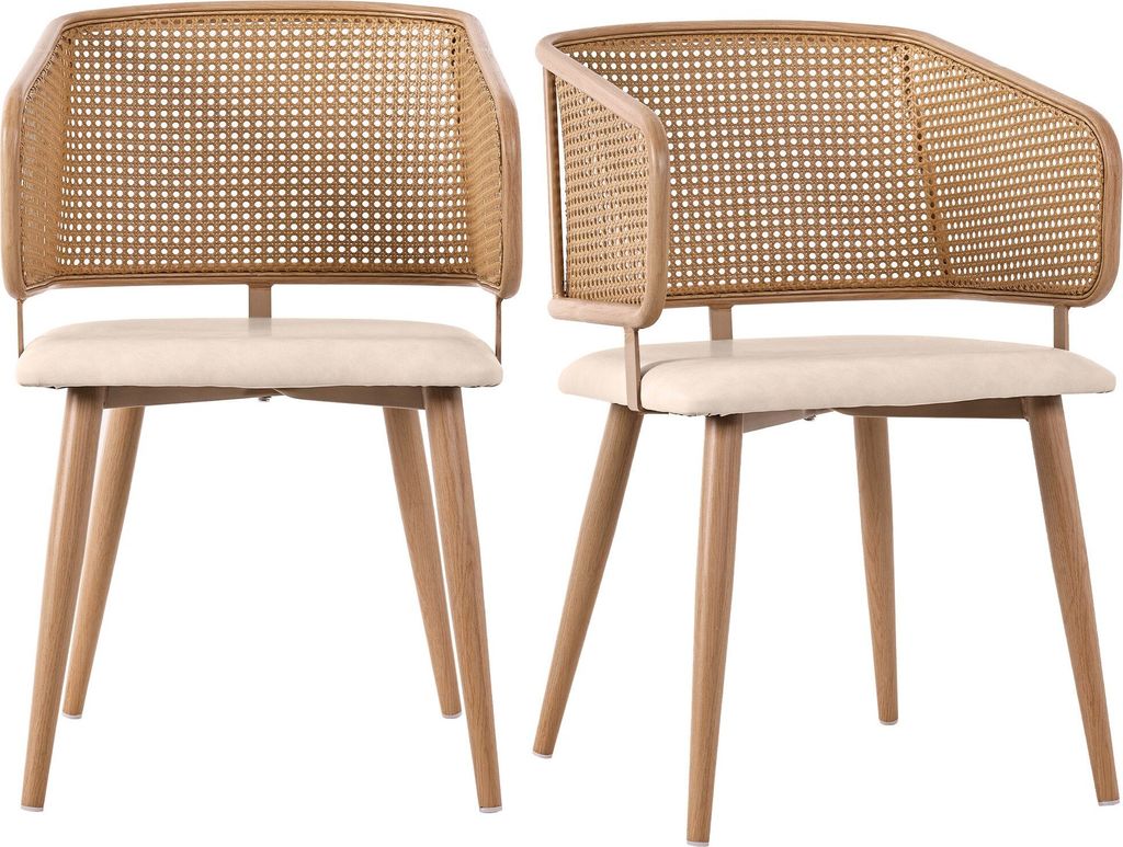 Esszimmerstuehle Rattan-Rueckenlehne Sitzkissen aus Kunstleder Wohnzimmer bequem und atmungsaktiv moderner und einfacher Stil Sitzgarnitur Loungese...