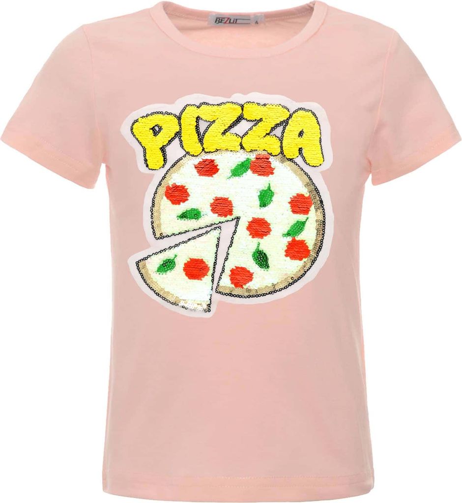 BEZLIT Mädchen Wende Pailletten T-Shirt mit einem PIZZA Motiv Rosa 152
