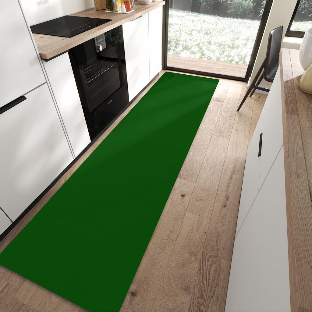 Küchenteppich 80x300cm rutschfest & abwischbar PVC Läufer - Dunkelgrüner Hintergrund I