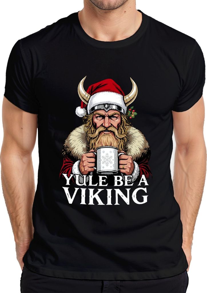 Yule Be A Viking Wikinger Weihnachten Bart Hörner Vintage Herren T-Shirt, Schwarz, XXL