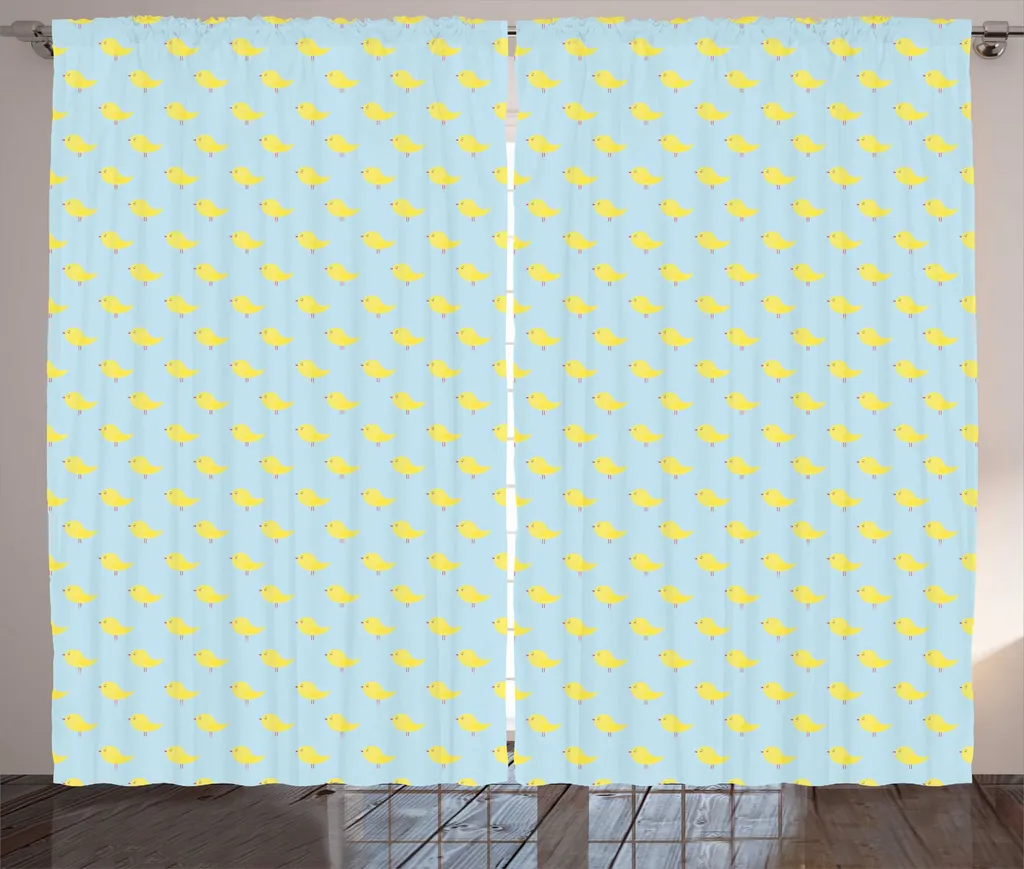 Grand rideau de salon oiseau jaune 280x225 cm avec crochets et boucles