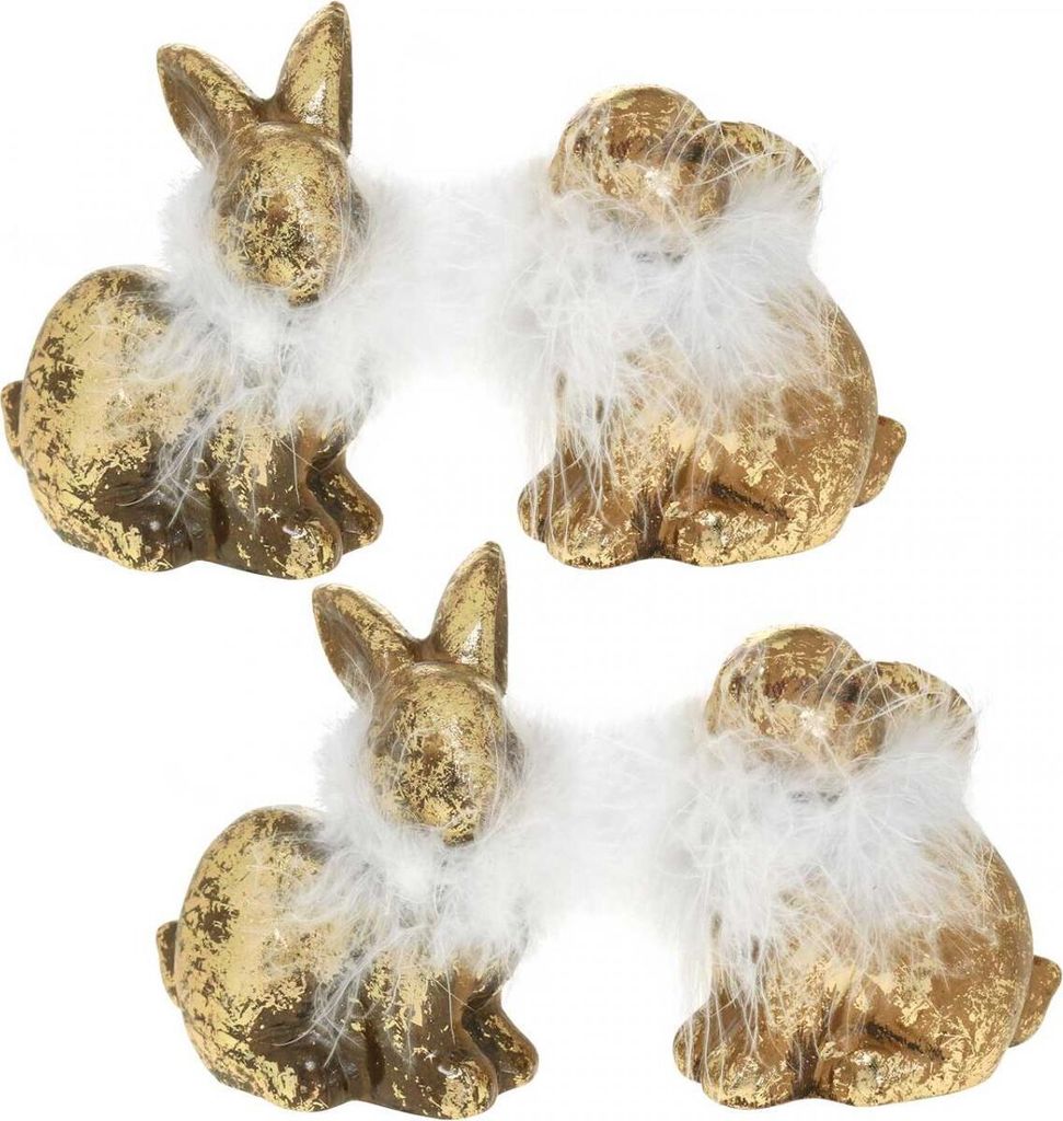 Goldfarbene Osterhasen Terrakotta mit Federdekor H10cm - Produktbild 