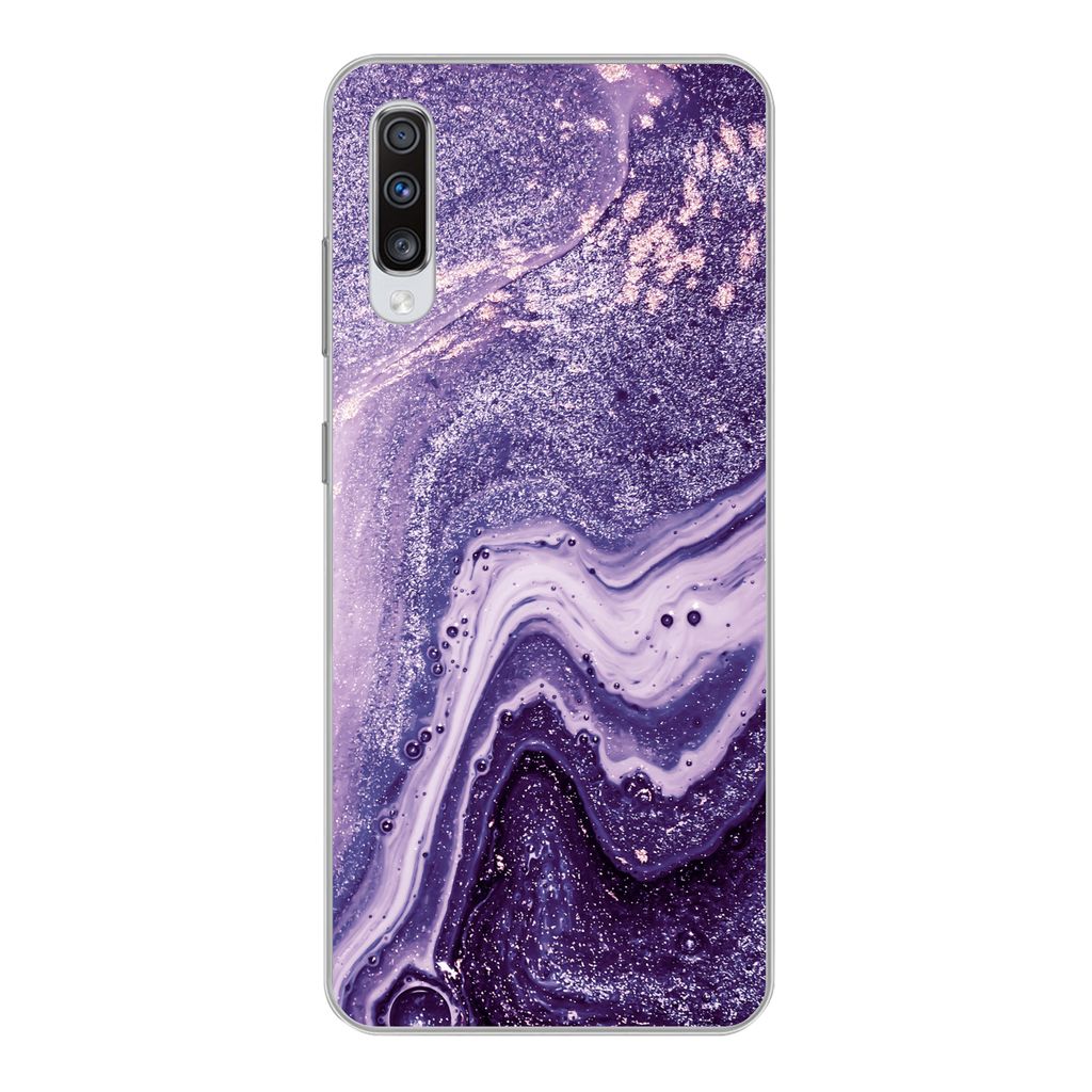 MuchoWow Handyhülle Schutzhülle Hülle für Samsung Galaxy A70 Naturstein - Glitzer - Luxus Silikon Softcase Handy Hülle - Schutzhaube