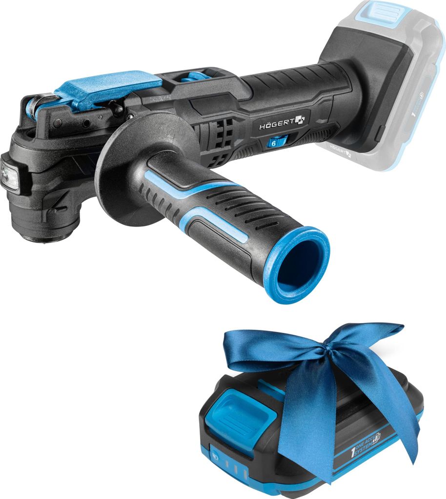HÖGERT TECHNIK Akku-Multifunktionswerkzeug, 18V, 5000-19000 min??, 3° Oszillation, LED, stufenlose Drehzahlregelung, Softgrip, inkl. Zubehör + P...