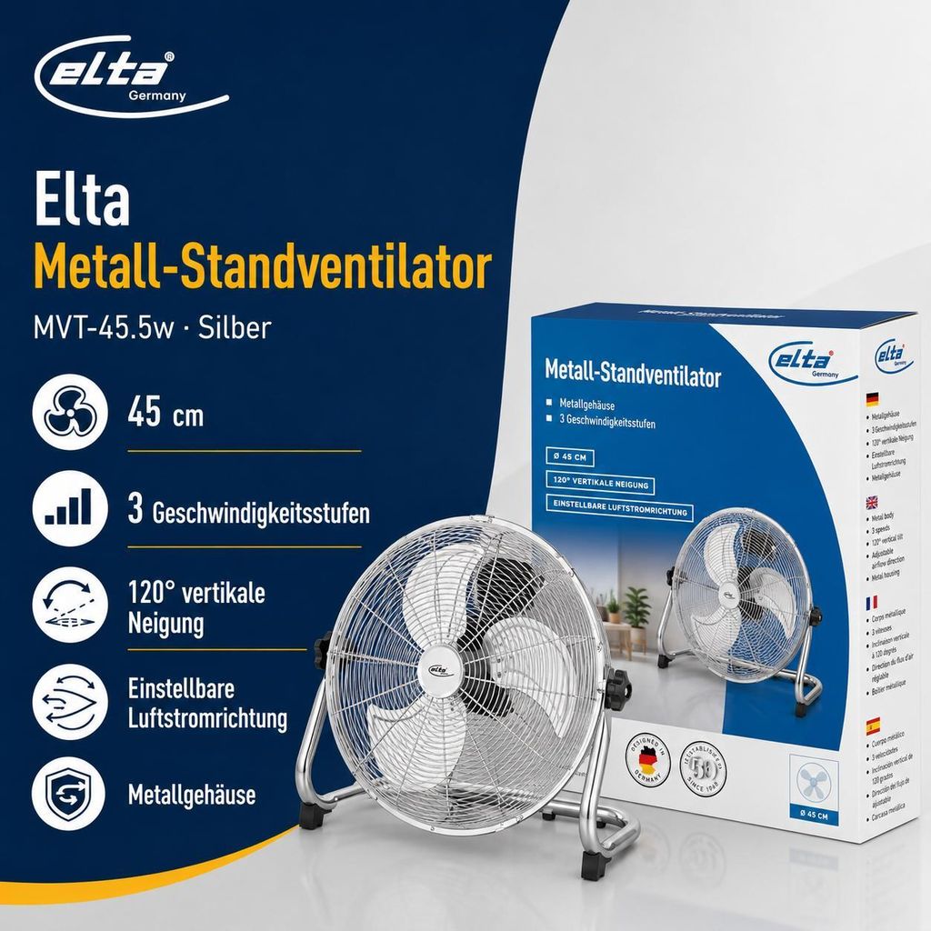 Elta Metall-Standventilator 3 Geschwindigkeitsstufen 120 Produktbild 