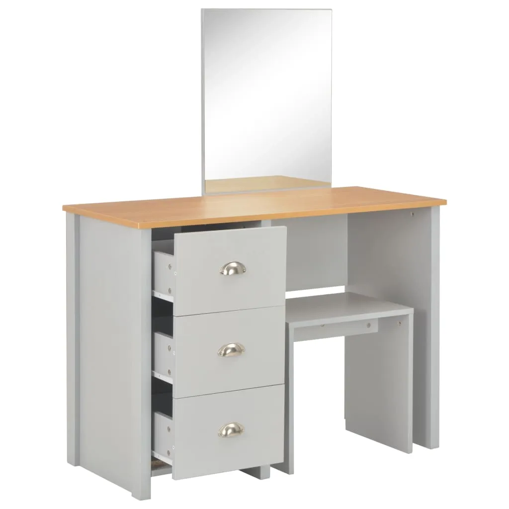 Table de Maquillage Grise avec Miroir et Tabouret Coiffeuse Moderne 104cm