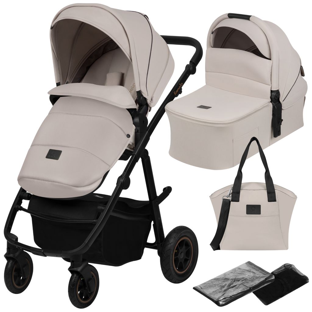 Lionelo Kinderwagen Amber Plus 2in1 Kombikinderwagen, Set mit sportlichen Sitz, Fester Babywanne, Tasche, Moskitonetz, Abdeckung Regenblatt - Beige