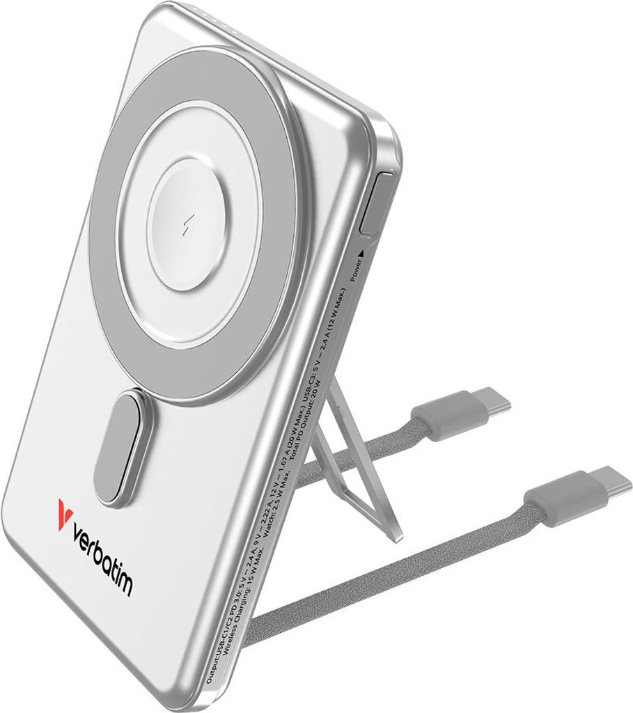 Verbatim Powerbank 5000 mAh mit Klappstand, Wireless Charging und USB-C Schnellladung