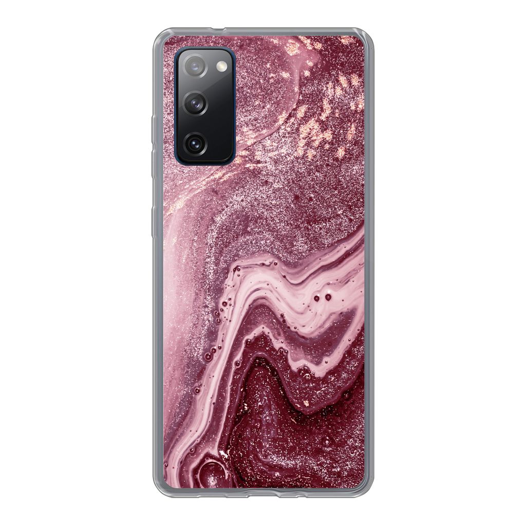 MuchoWow Handyhülle Schutzhülle Hülle für Samsung Galaxy S20 FE Naturstein - Rosa - Glitter Silikon Softcase Handy Hülle - Abdeckung